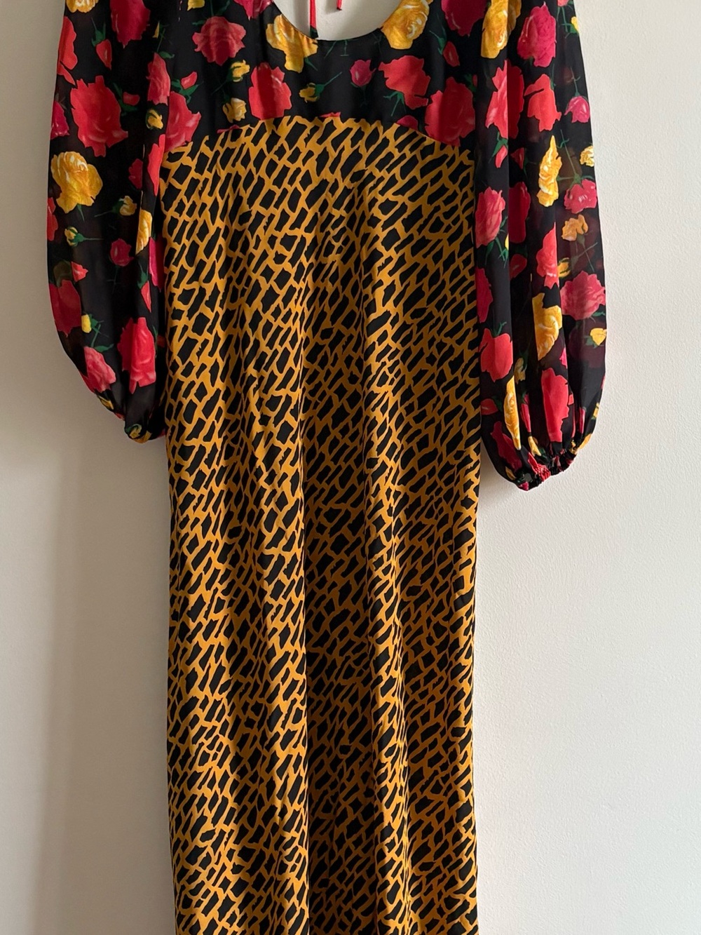 RIXO London Margareta Dress Rose Print Sheer Balloon Sleeve Open Back S